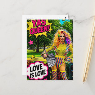 Eine schöne Drag Queen, bunte Pop-Art Postkarte
