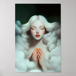 Eine schöne Frau, die in den Wolken meditiert Poster