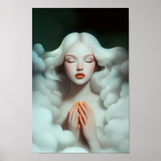 Eine schöne Frau, die in den Wolken meditiert Poster (Vorne)
