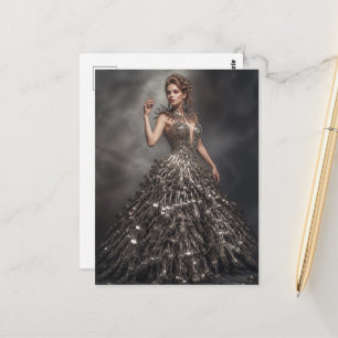 Eine schöne Frau in einem Kleid aus Gabeln Postkarte