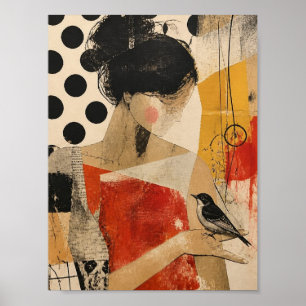 Eine schöne Frau und ein Vogel Poster