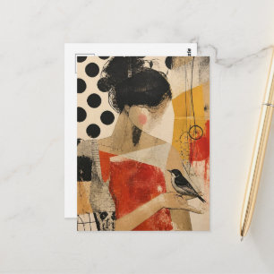 Eine schöne Frau und ein Vogel Postkarte
