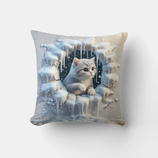 Eine schöne Katze in einem schneebedeckten Abenteu Kissen