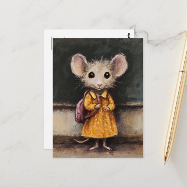 Eine schöne Maus am ersten Schultag Postkarte (Vorderseite/Rückseite Beispiel)