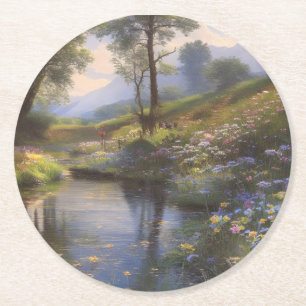 Eine schöne Sommerflusslandschaft Runder Pappuntersetzer