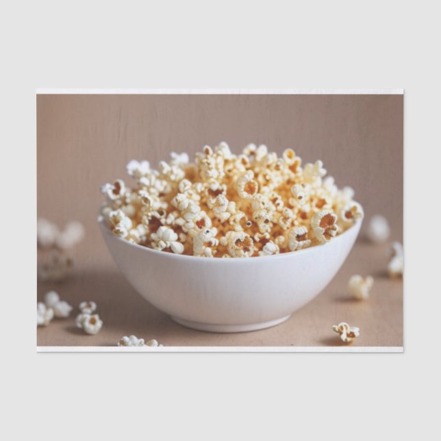 Eine Schüssel Popcorn mit einigen beschnitten Seidenpapier (Vorderseite)