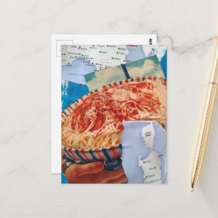 eine Schüssel Spaghetti und Italien Collage Postkarte