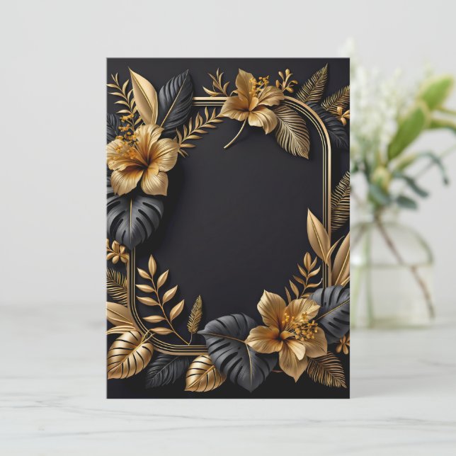 eine schwarz-goldene Hochzeitskarte (Stehend Vorderseite)