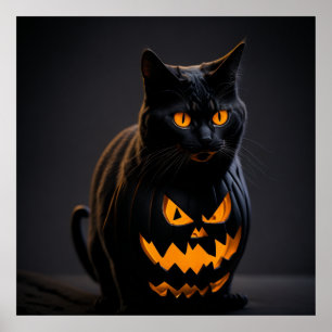 Eine schwarz-orange gestreifte Halloween-Katze Poster