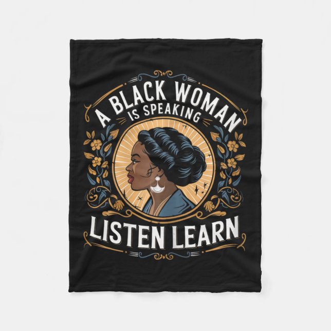 Eine schwarze Frau hört zu und lernt Junetee Fleecedecke (Vorderseite)