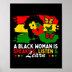 Eine schwarze Frau spricht zuhören und lernt dafür Poster