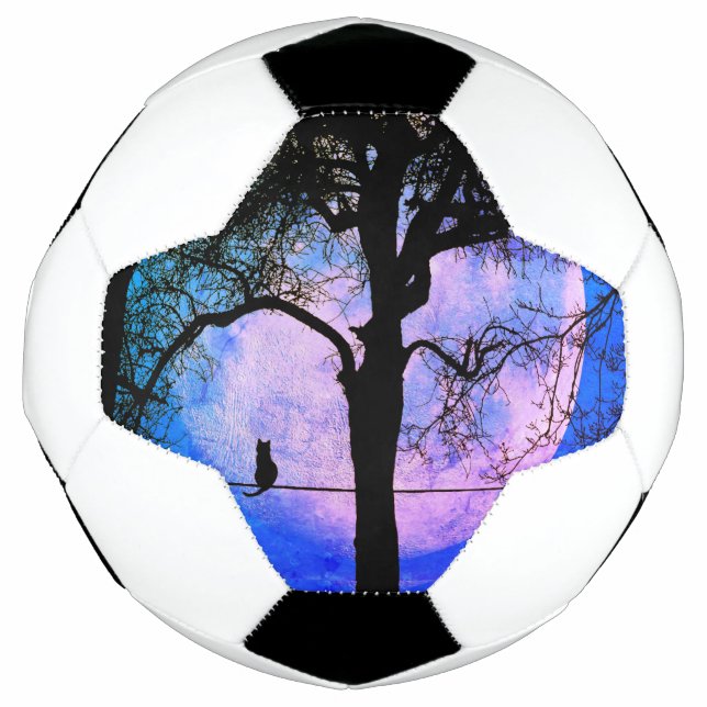 Eine schwarze Katze auf einem Draht Vollmond Fußball (Vorderseite)