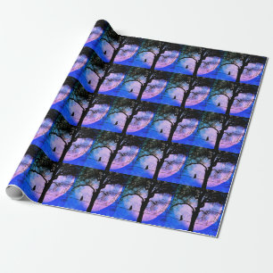 Eine schwarze Katze auf einem Draht Vollmond Geschenkpapier
