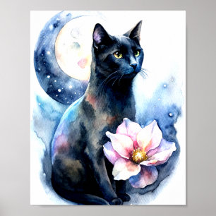 Eine schwarze Katze mit auffallendem Gelbhörnchen- Poster