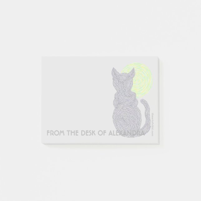Eine schwarze Katze und ein Mond vom Schreibtisch Post-it Klebezettel (Vorderseite)
