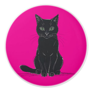 Eine schwarze Katzen-Türgriff Keramikknauf