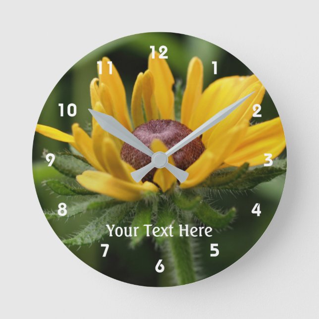 Eine schwarze Mit Augen Susan-Blume Runde Wanduhr (Vorderseite)
