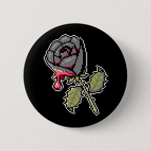 Eine schwarze Rose mit roter Pixel-Taste Button