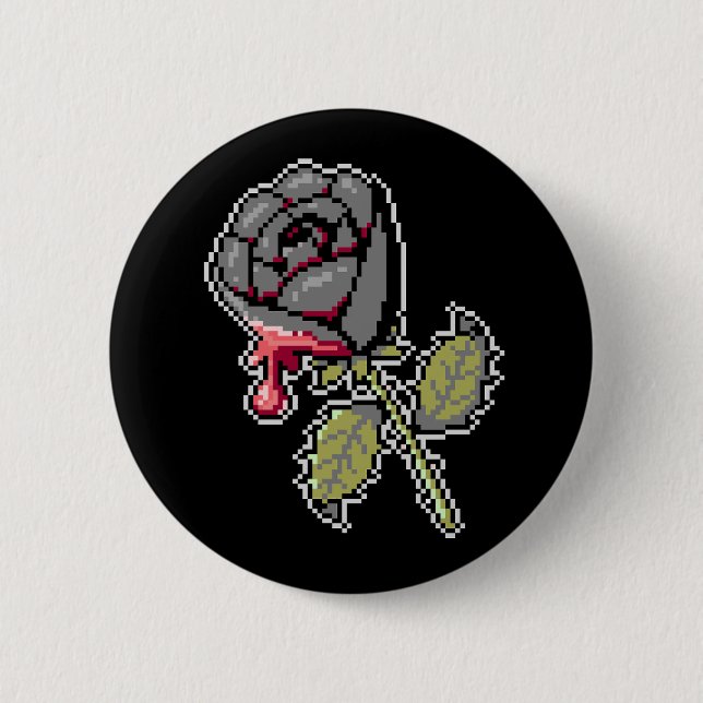 Eine schwarze Rose mit roter Pixel-Taste Button (Vorderseite)