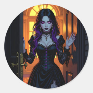 Eine Schwarze und Lila Hexe   Halloween Runder Aufkleber