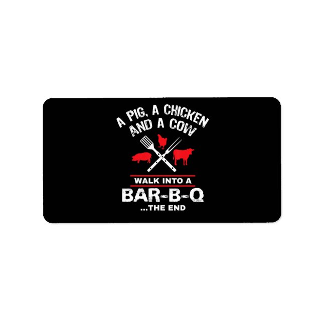 Eine Schweinehähnchenkuh wandert in eine Bar Funny Adressaufkleber (Vorne)