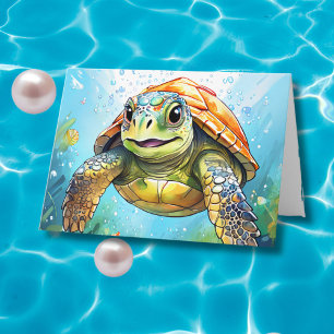 Eine Schwimm-Meeresschildkröte und eine farbige Se Karte