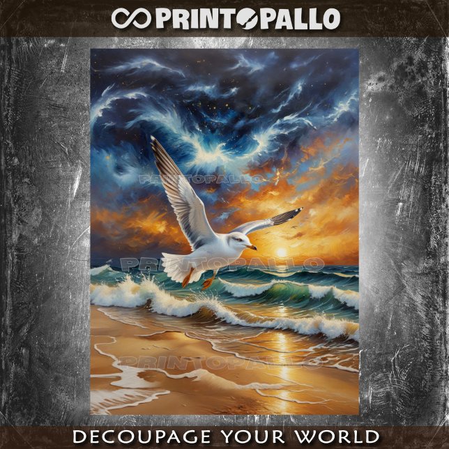 Eine Seemöwe, die über den stürmischen Ozean flieg Seidenpapier (Von Creator hochgeladen)