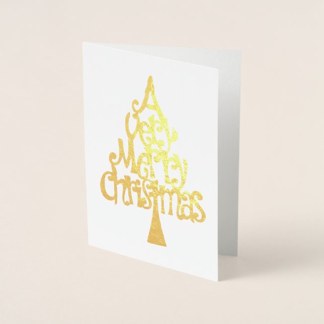 Eine sehr frohe Weihnachts-Goldbaum-Typografie Folienkarte (Vorderseite)