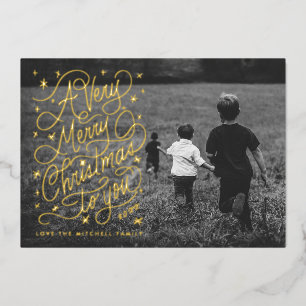 Eine sehr fröhliche Weihnachts-Handlettering-Fotok Folieneinladung