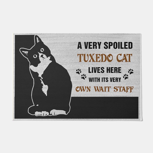 Eine sehr verspottete Tuxedo Katze Doormat, Begrüß Fußmatte (Vorderseite)