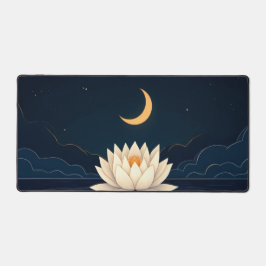 eine Single-Lotus-Blume, die auf einem dunklen Tei Schreibtischunterlage