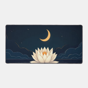 eine Single-Lotus-Blume, die auf einem dunklen Tei Schreibtischunterlage