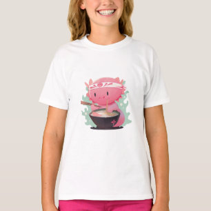 Eine skurrile Szene eines niedlichen Axolotls, der T-Shirt