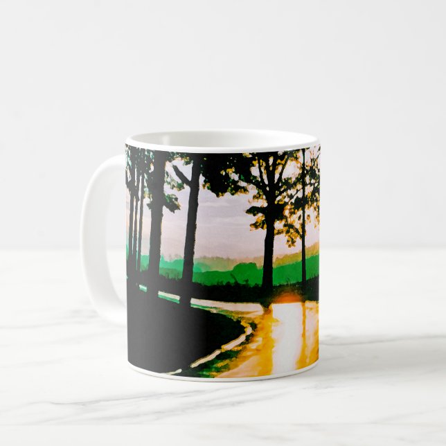 EINE SONNENWALDKUNST MIT WASSERFARBEN KAFFEETASSE (Vorderseite Links)