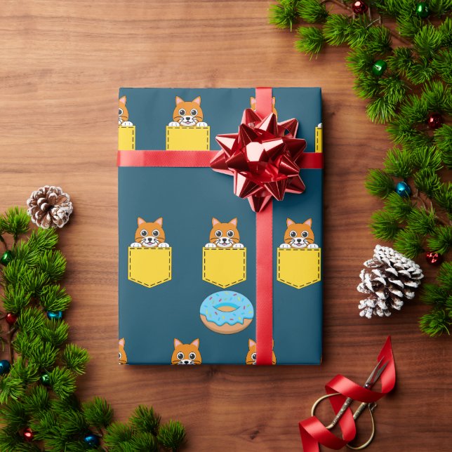 Eine spähende Katze und ein blauer Donut Geschenkpapier (Feiertagsgeschenk)