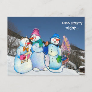 Eine Sternennacht ... Schneemänner auf dem Berg Postkarte