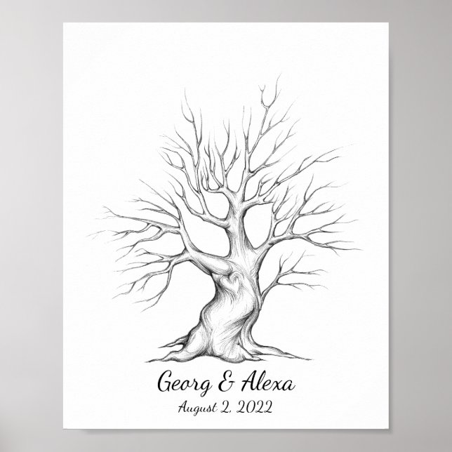 Eine Stift Sketch Wedding Fingerprint Gästebuchbau Poster (Vorne)