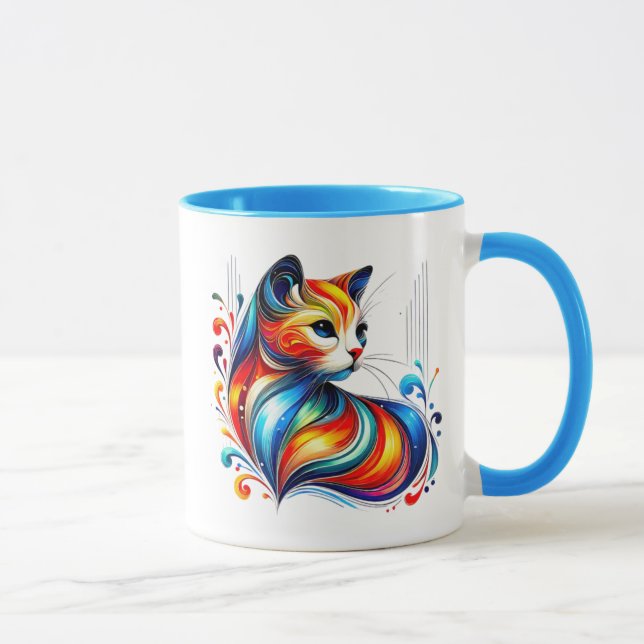 Eine stilisierte Katze mit warmen Farben. Tasse (Rechts)