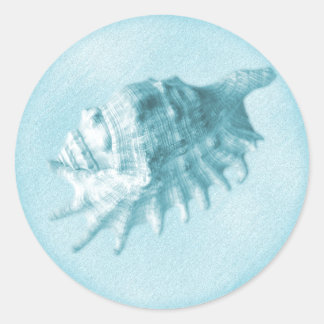 Eine Strandhochzeit-Seashell-Aufkleber (blau) Runder Aufkleber