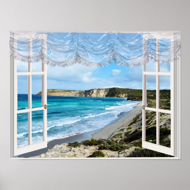 eine Strandlandschaft durch mein Fenster, Poster (Vorne)