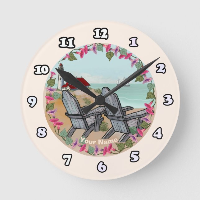 Eine Strandstuhl-Leuchtturmuhr Runde Wanduhr (Vorderseite)