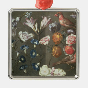 Eine Studie der Pfingstrosen, der Winde, der Silbernes Ornament