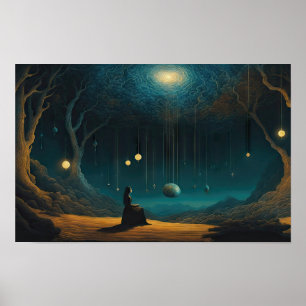 Eine surreale Galaxie von Marionettenplaneten ersc Poster