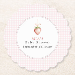 Eine süße Baby-Erdbeere-Gingham-Baby-Party Untersetzer