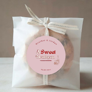 Eine süße Dankeschön-Rosa-Rotwein-Retro-Hochzeitsg Runder Aufkleber