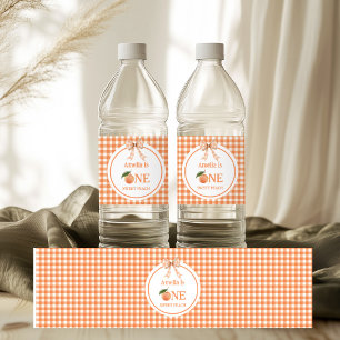 Eine süße Gingham-Pfirsich-Einladung zum 1. Geburt