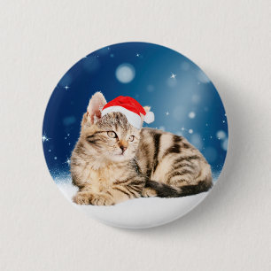 Eine süße Katze mit roter Santa-Mütze Weihnachtssc Button