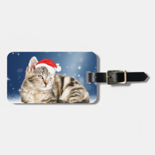 Eine süße Katze mit roter Santa-Mütze Weihnachtssc Gepäckanhänger