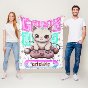 Eine süße Kawaii-Gamer-Katze, Game over Druck Fleecedecke