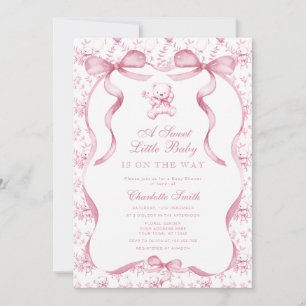 Eine süße kleine Baby Toile Bear Pink Babydusche Einladung